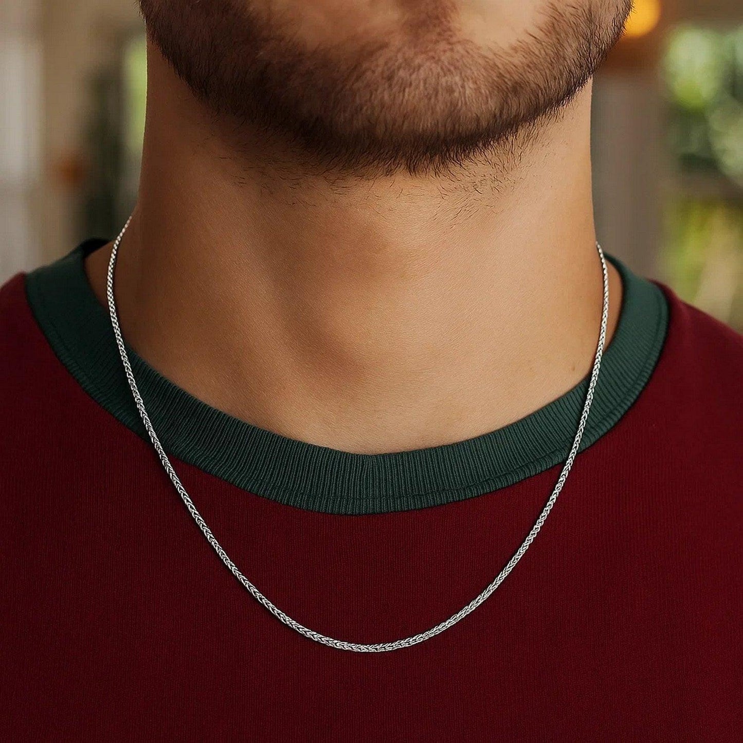 14k White Gold Diamond Cut Round Wheat Chain (1.00 mm)