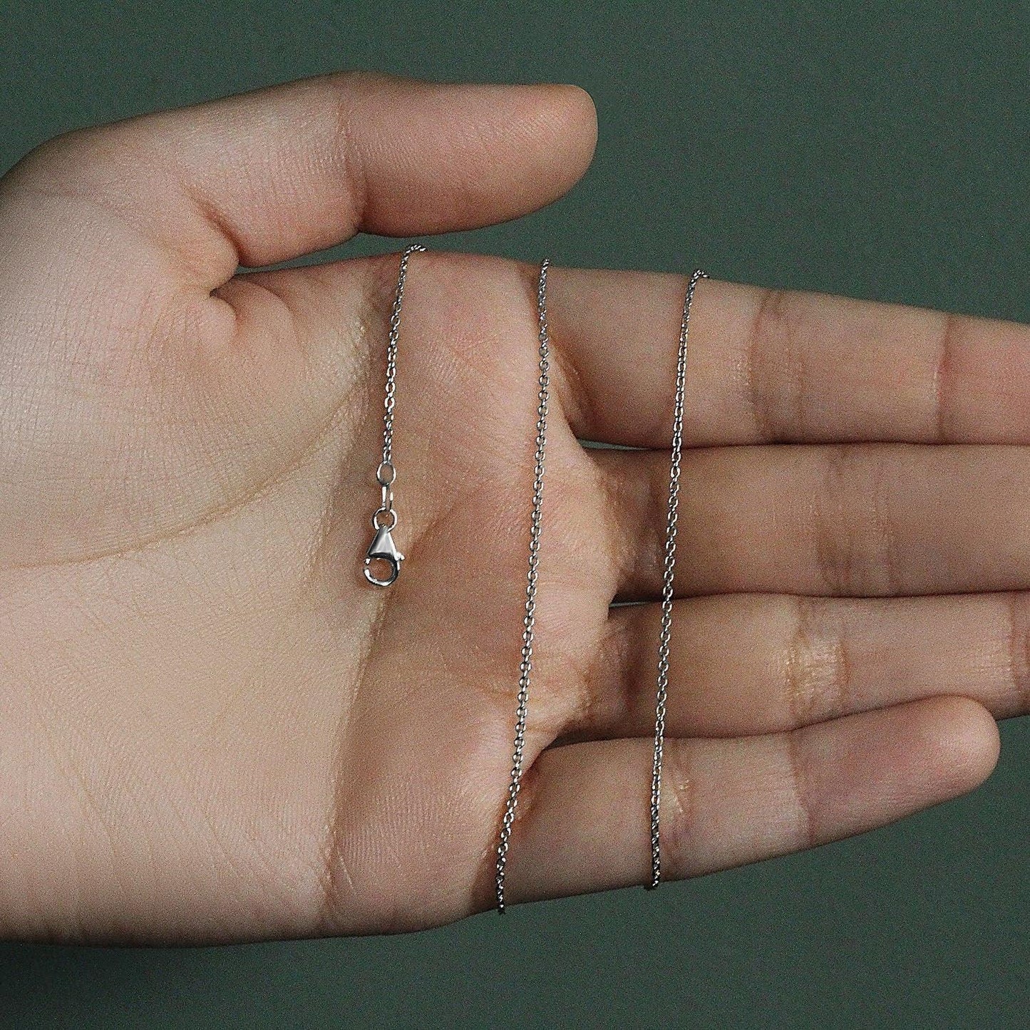 14k White Gold Oval Cable Link Chain (1.10 mm)