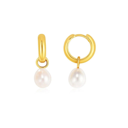 14k Yellow Gold Small Hoop Earrings with Pearls