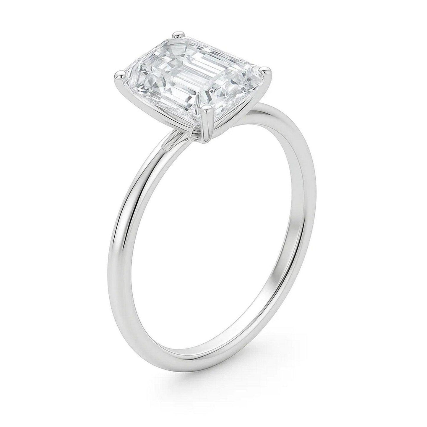 5 Carat Emerald Lab Grown IGI G/VS1 Diamond Solitaire Ring in 14K White Gold