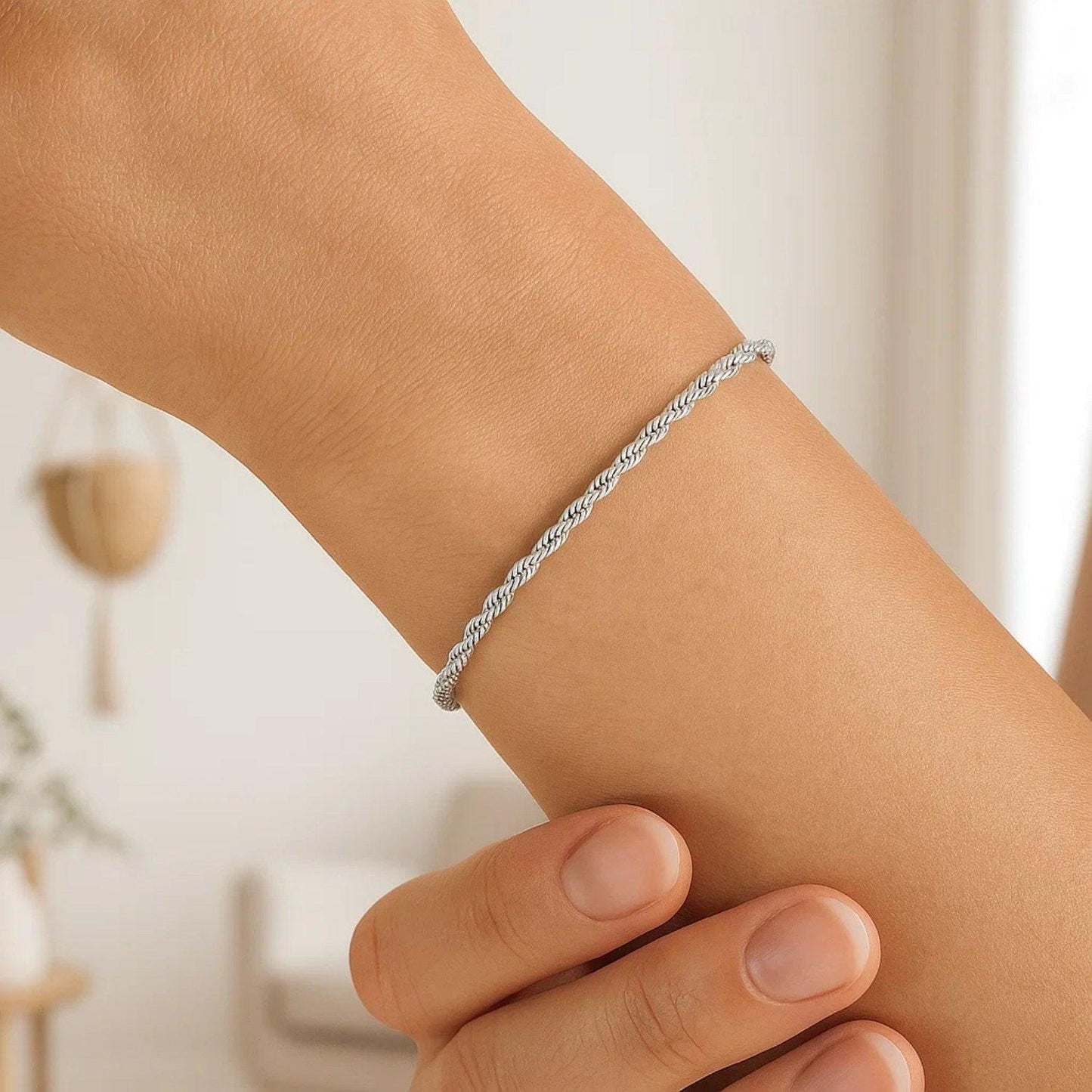 14k White Gold Solid Diamond Cut Rope Bracelet (1.60 mm)