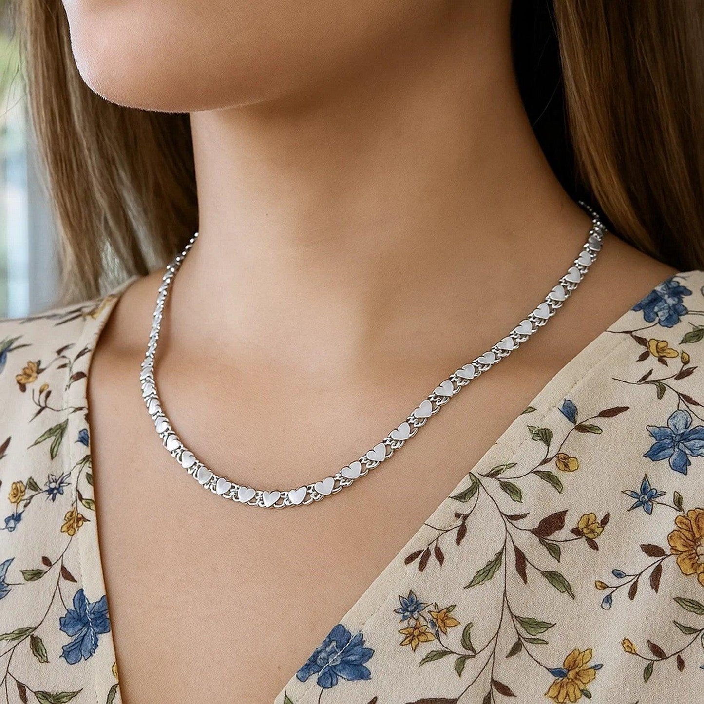 14k White Gold Heart Chain (3.00 mm)