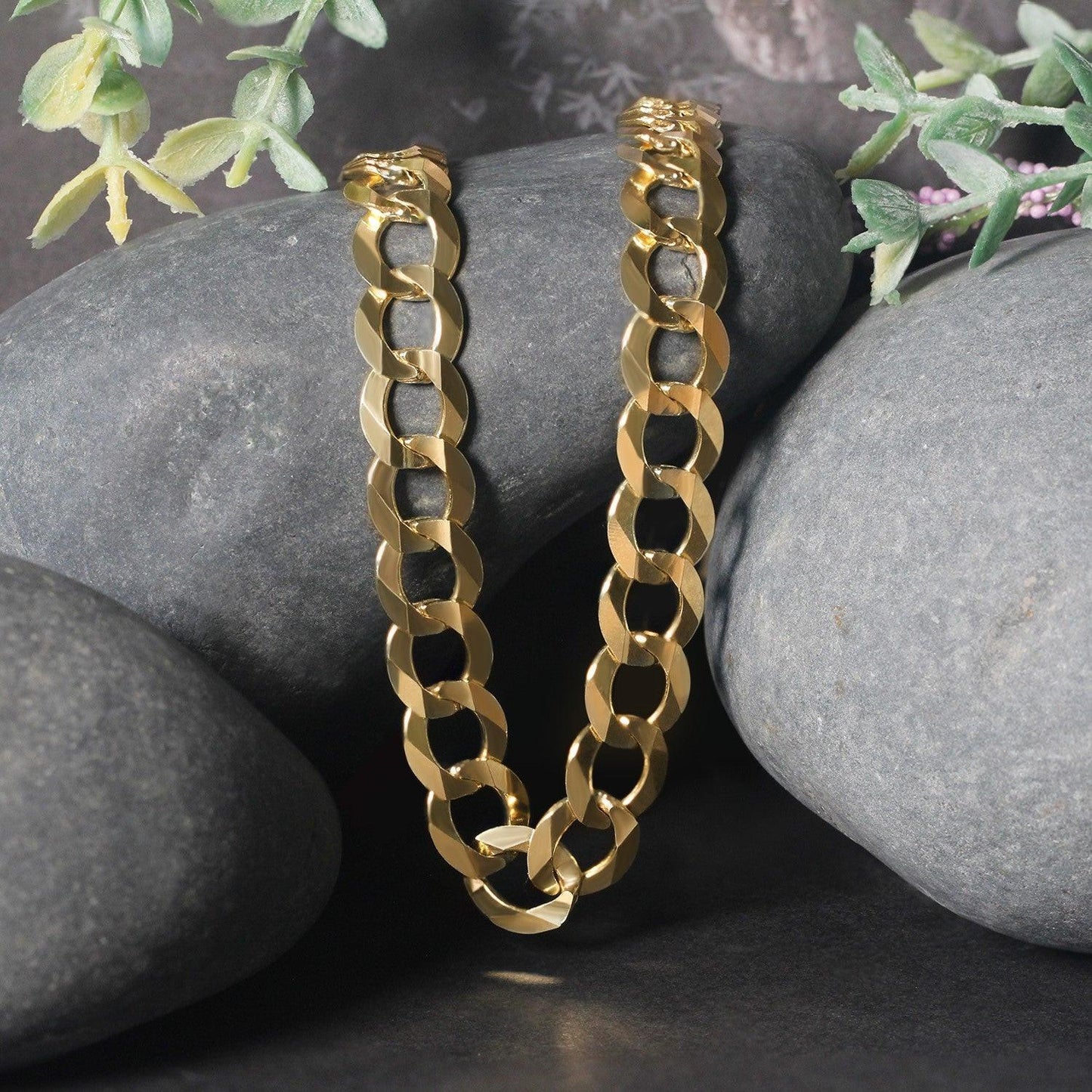 14k Yellow Gold Solid Curb Chain (10.00 mm)