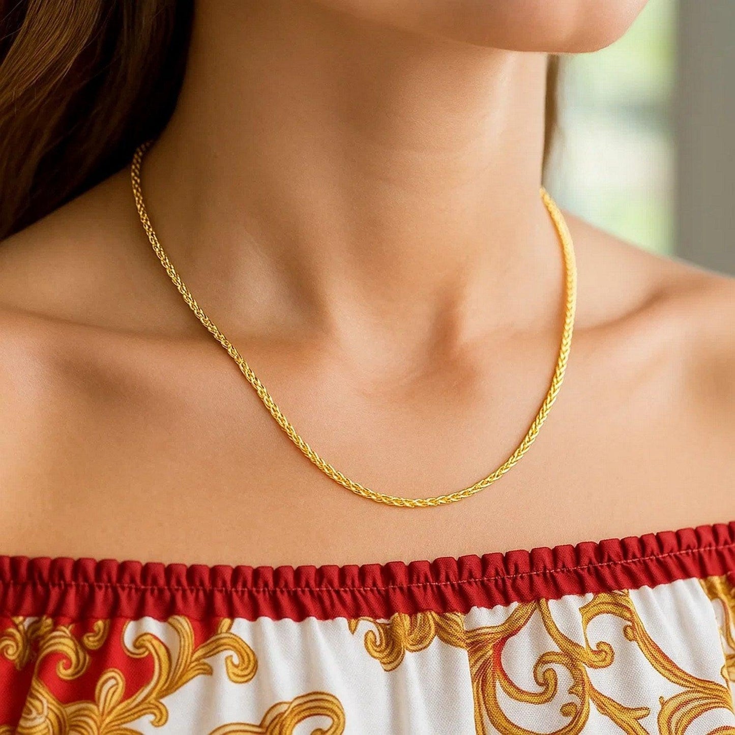 14k Yellow Gold Diamond Cut Round Wheat Chain (1.20 mm)