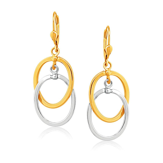 14k Two Tone Gold Intertwined Oval Shapes Dangling Earrings