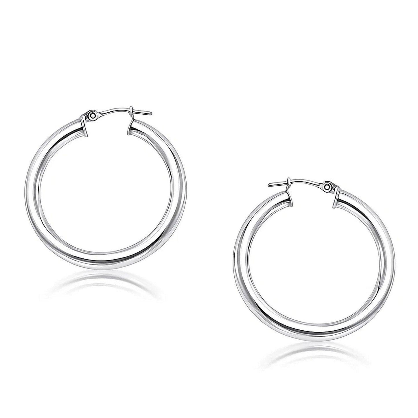 14k White Gold Polished Hoop Earrings (4x30mm)