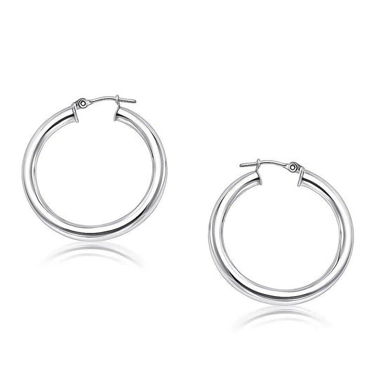 14k White Gold Polished Hoop Earrings (4x30mm)