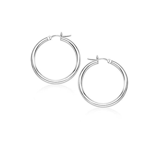 14k White Gold Polished Hoop Earrings (2x20mm)