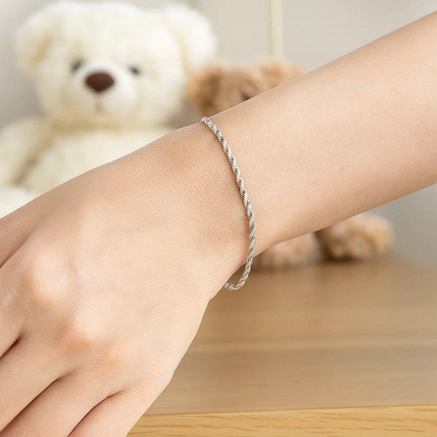 14k White Gold Solid Diamond Cut Rope Bracelet (1.80 mm)