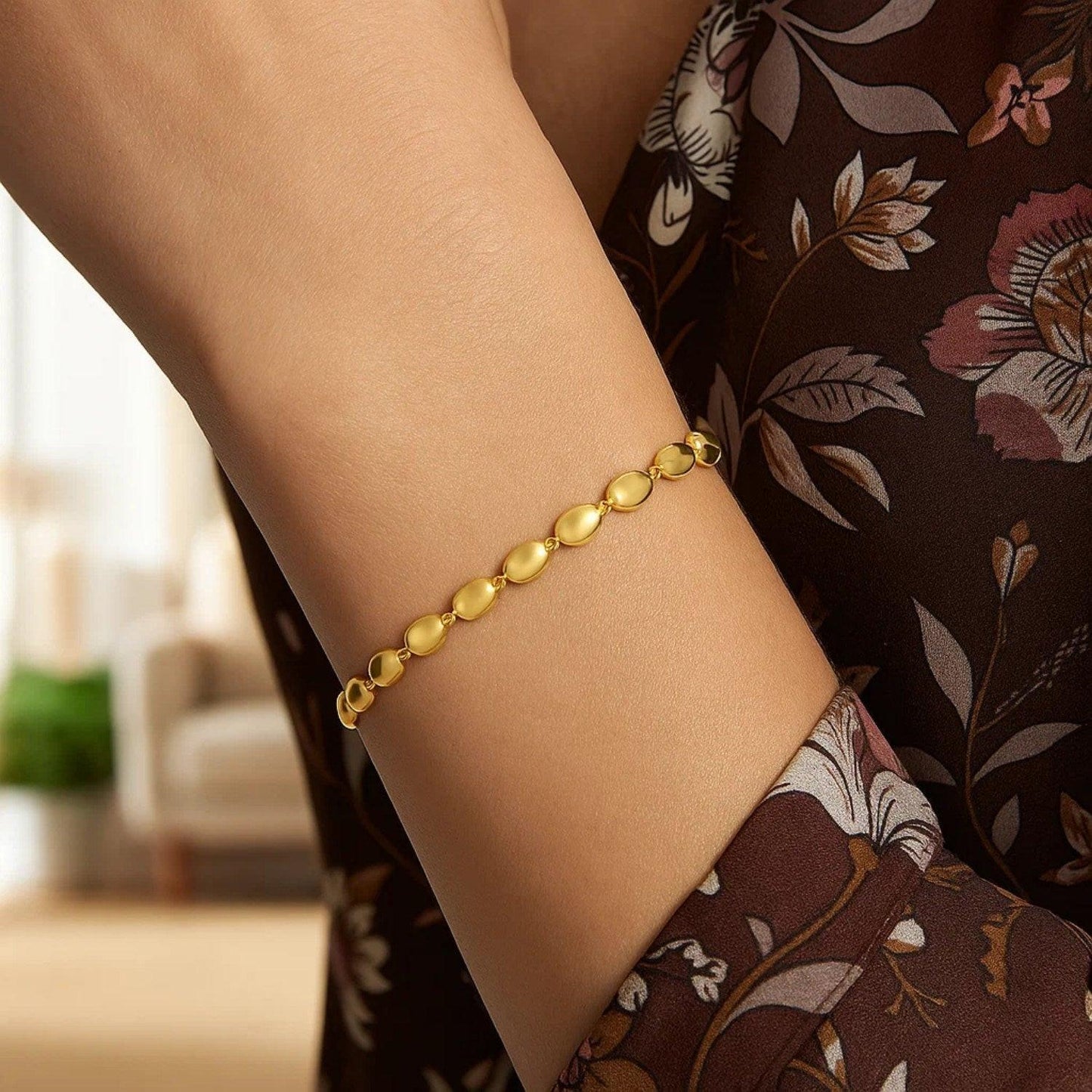14K Yellow Gold Pebble Bead Chain Bracelet (4.00 mm)