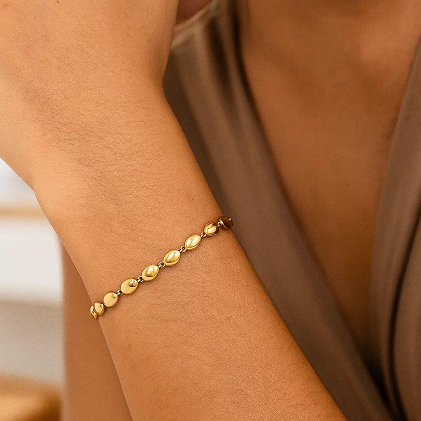 14K Yellow Gold Pebble Bead Chain Bracelet (4.00 mm)