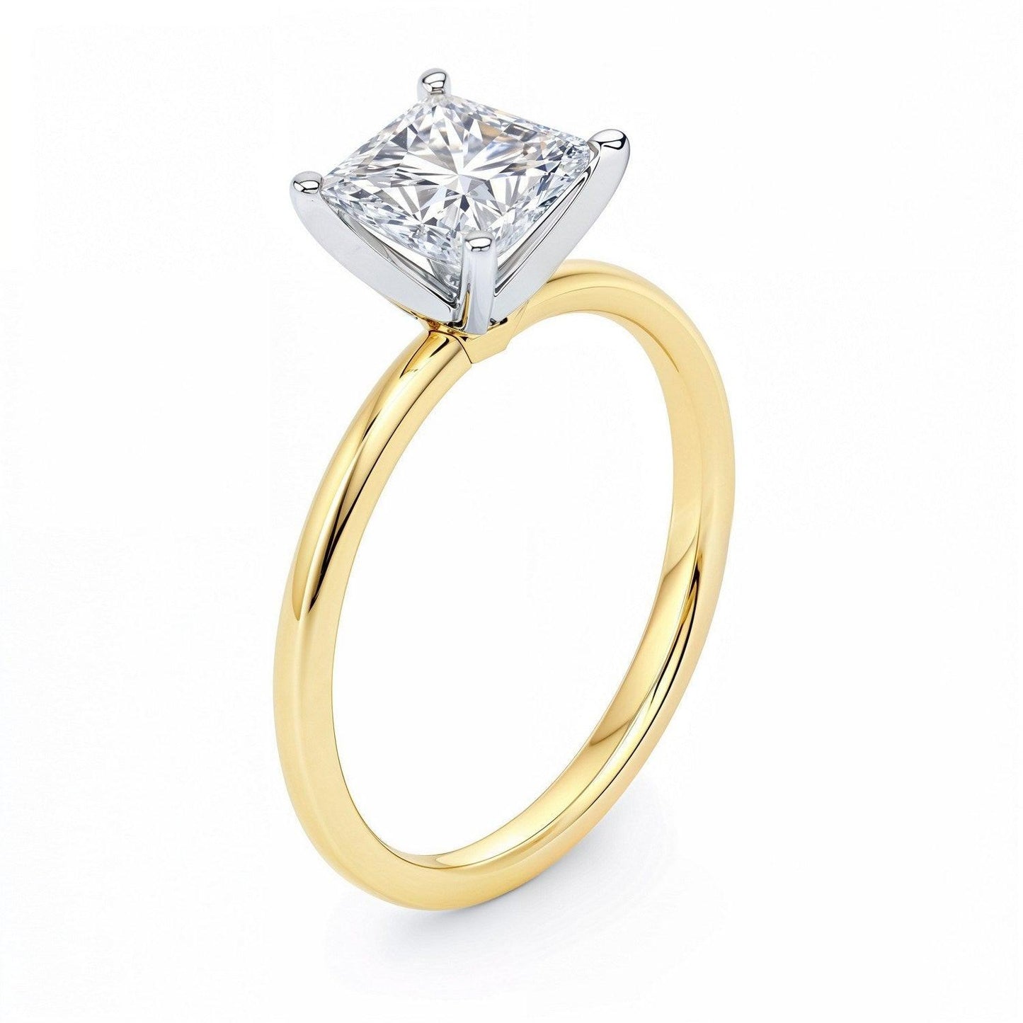1.50Ct Princess Lab Grown IGI G/VS1 Diamond Ring in 14K Yellow Gold