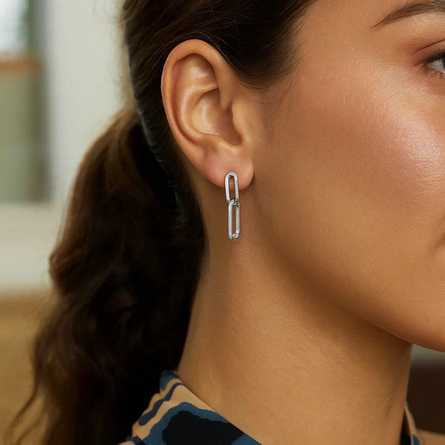 Sterling Silver Two Link Paperclip Dangle Earrings