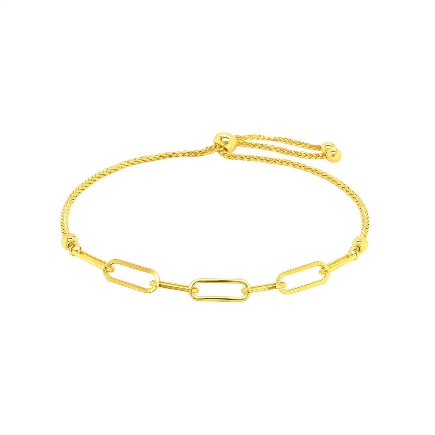 14K Yellow Gold Adjustable Bracelet with Paperclip Chain (1.00 mm)