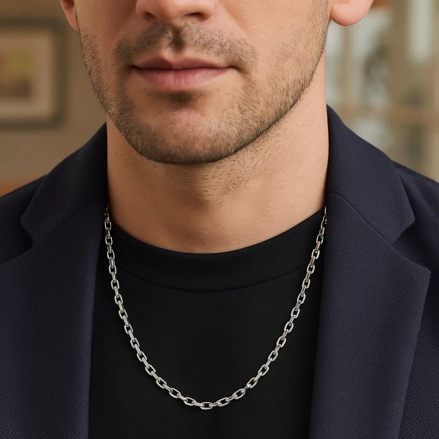 Sterling Silver Rhodium Plated French Cable Chain (5.00 mm)