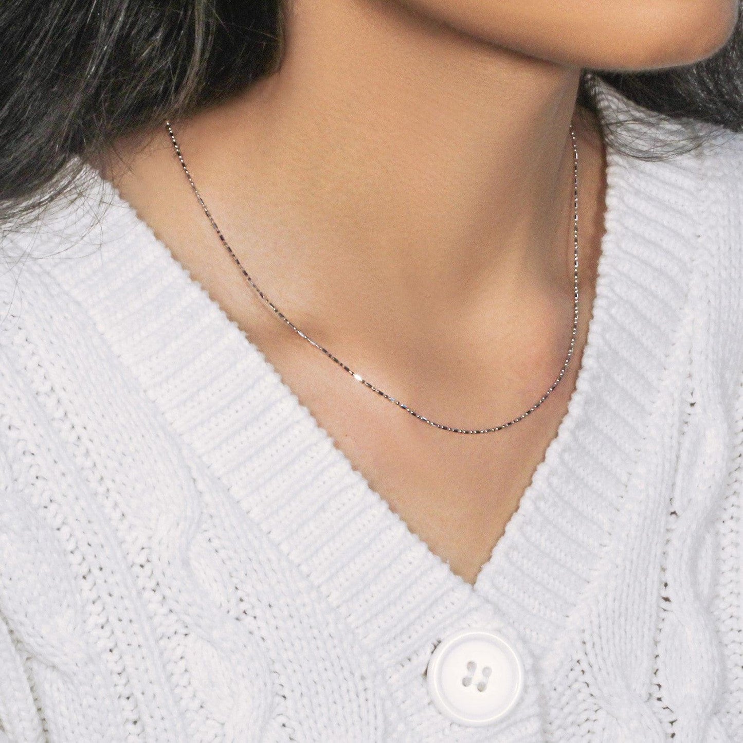 14k White Gold Diamond-Cut Bead Chain (0.90 mm)