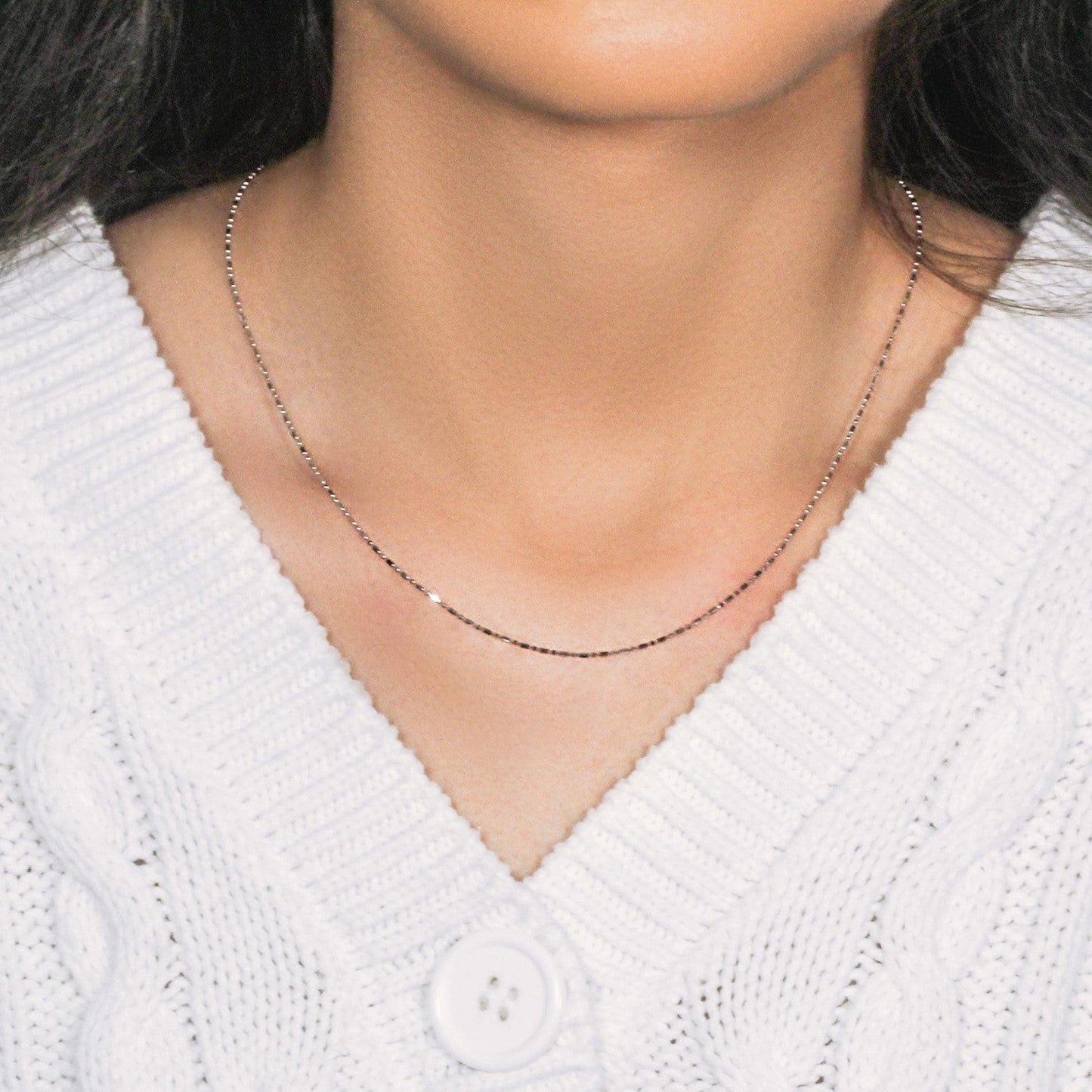 14k White Gold Diamond-Cut Bead Chain (0.90 mm)