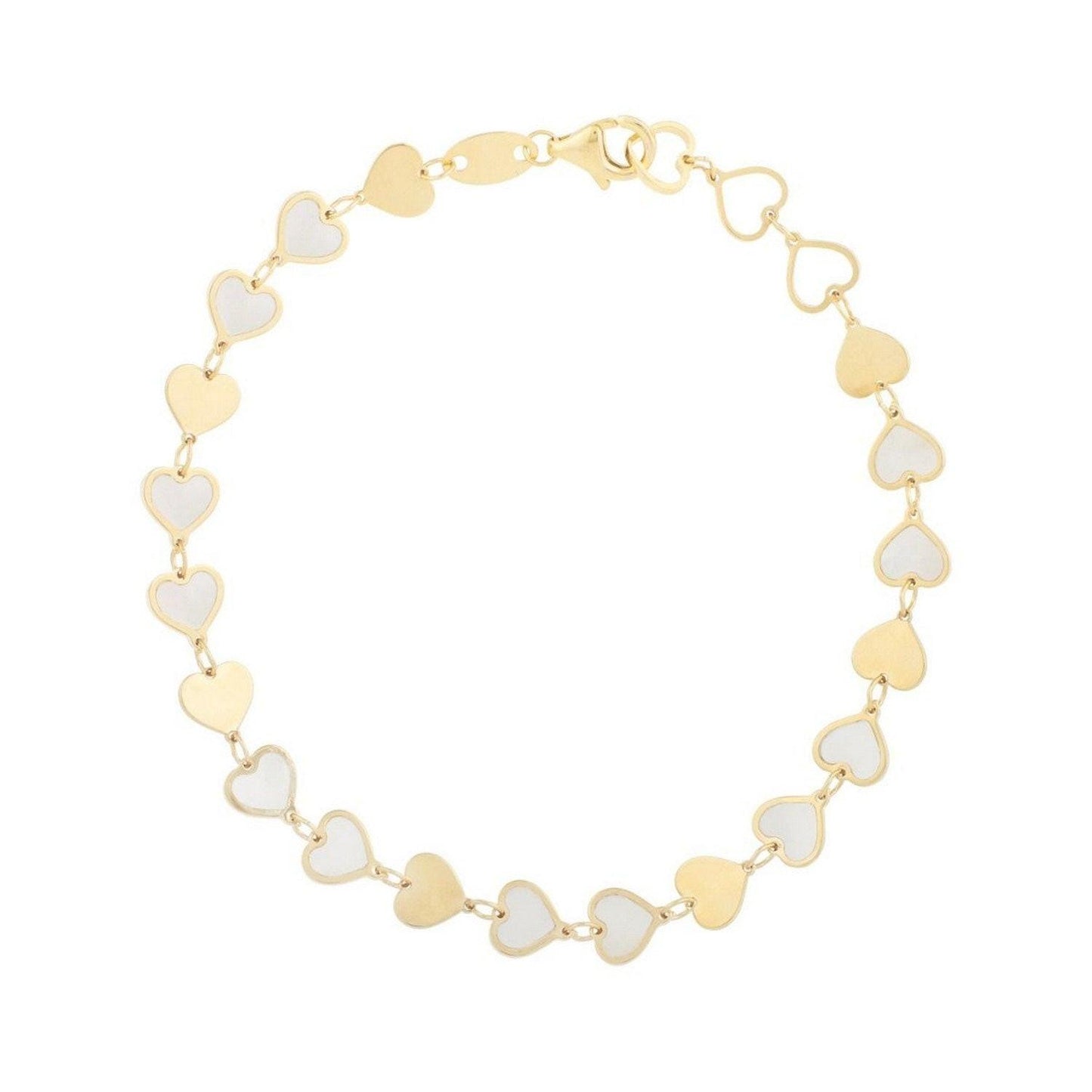 14K Yellow Gold MOP Heart Mirror Gem Bracelet
