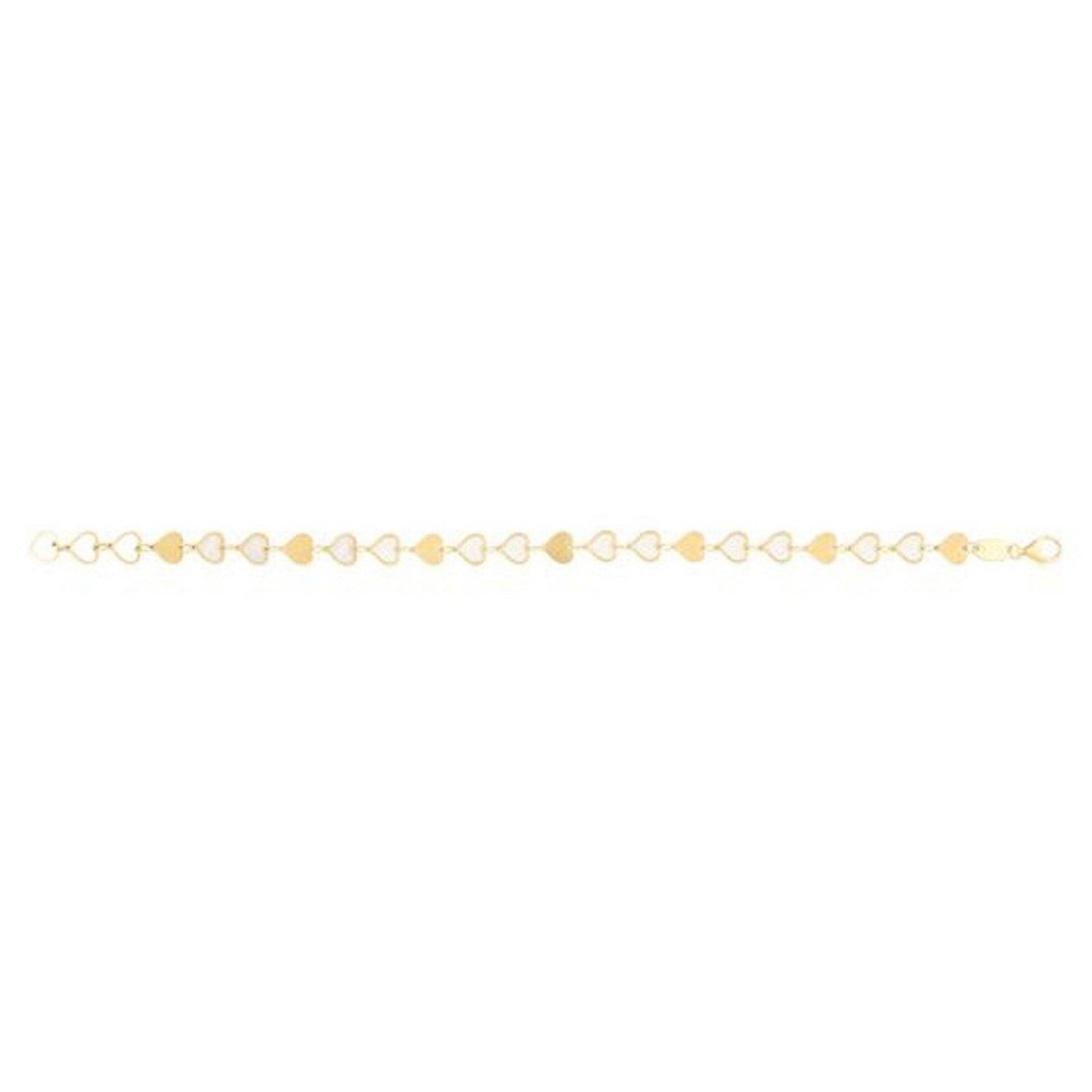 14K Yellow Gold MOP Heart Mirror Gem Bracelet