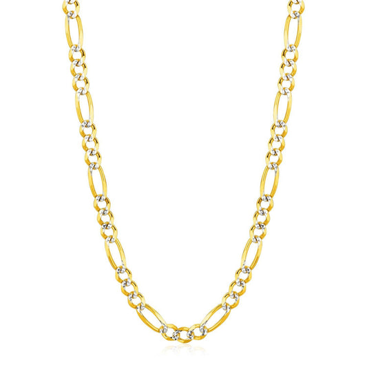 14K Yellow Gold Solid Pave Figaro Chain (5.90 mm)
