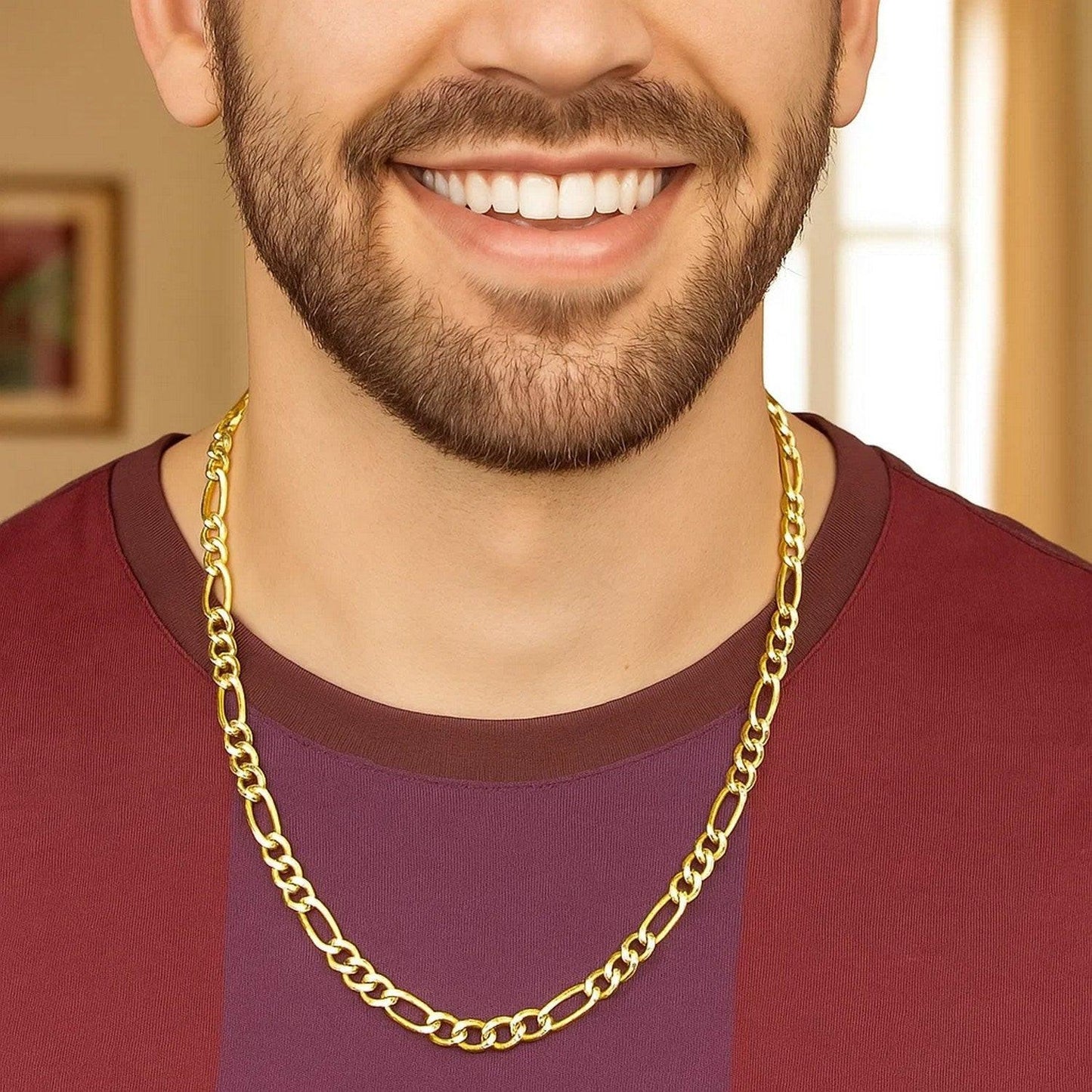 14K Yellow Gold Solid Pave Figaro Chain (5.90 mm)