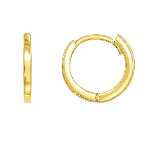 14k Yellow Gold Petite Polished Round Hoop Earrings(1.3x11.5mm)