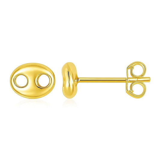 14K Yellow Gold Mariner Link Button Earrings