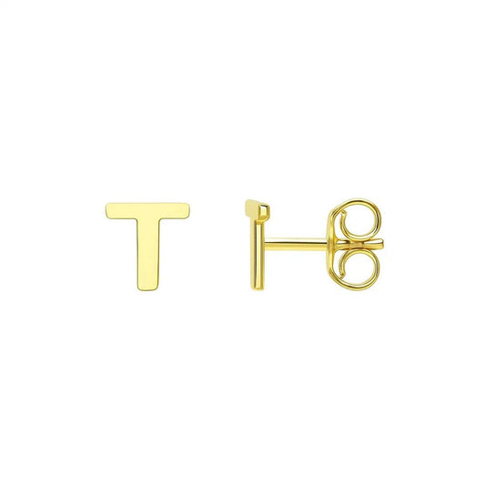 14K Yellow Gold Yours Truly Initial T Stud Earrings