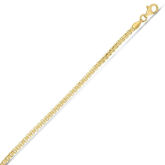 Sterling Silver Yellow Gold Plated Round Box Chain (2.60 mm)