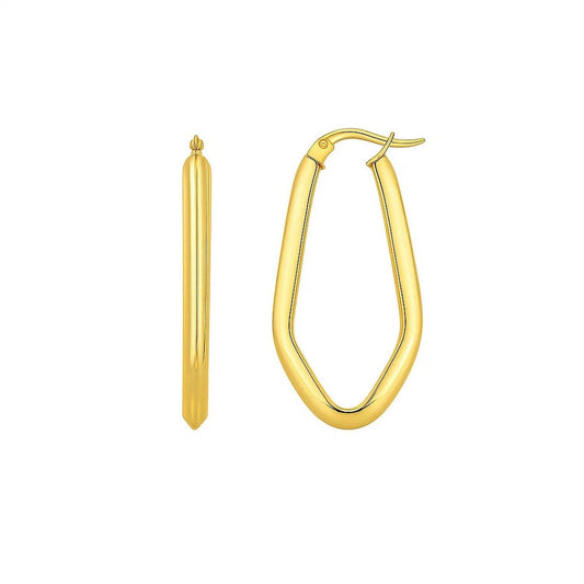 Geometric Oval Hoop Earrings in 10K Yellow Gold