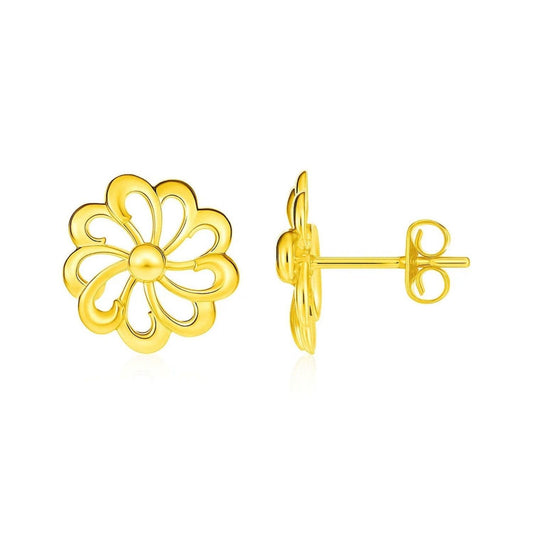 14k Yellow Gold Post Earrings with Flowers