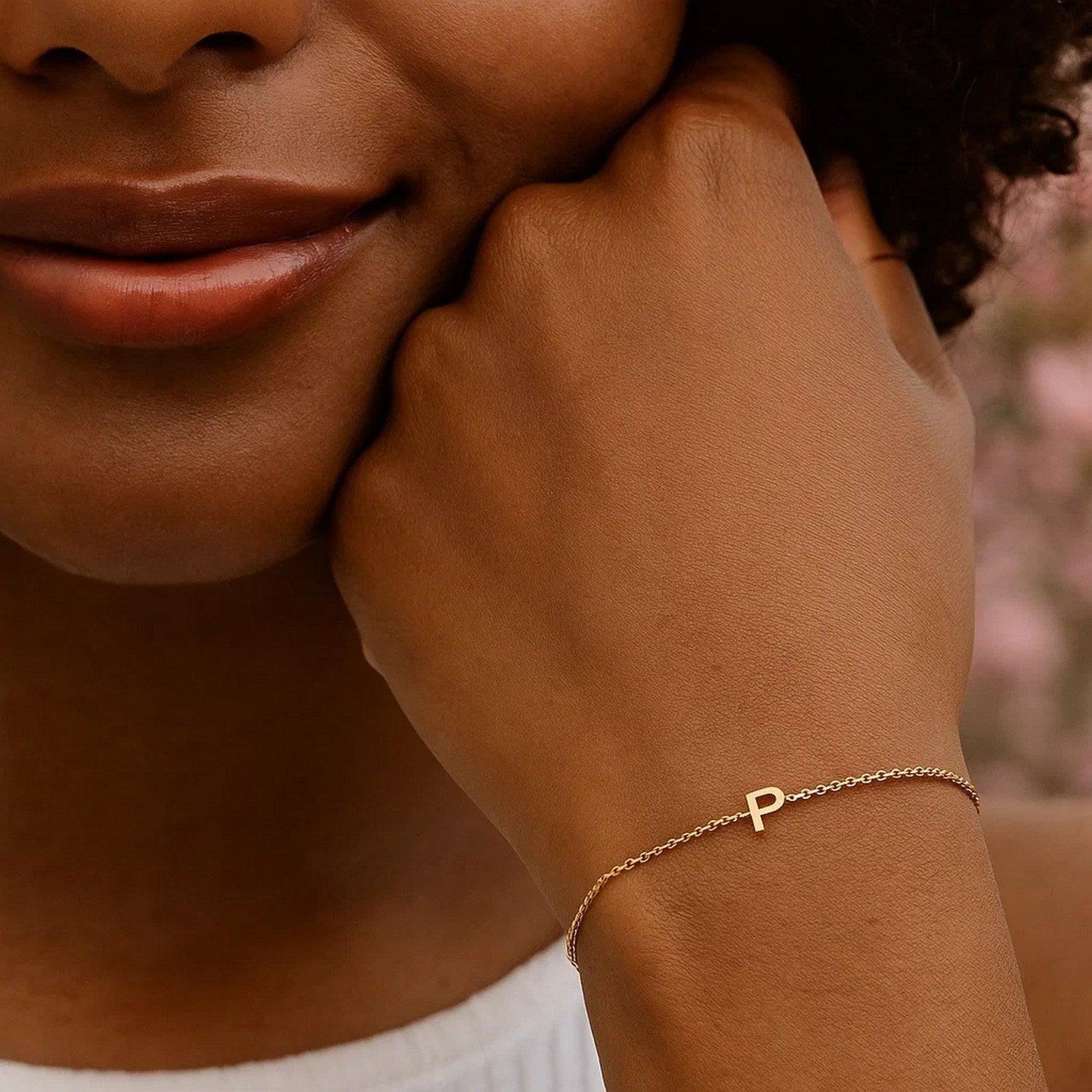 14K Yellow Gold Mini Initial P Bracelet