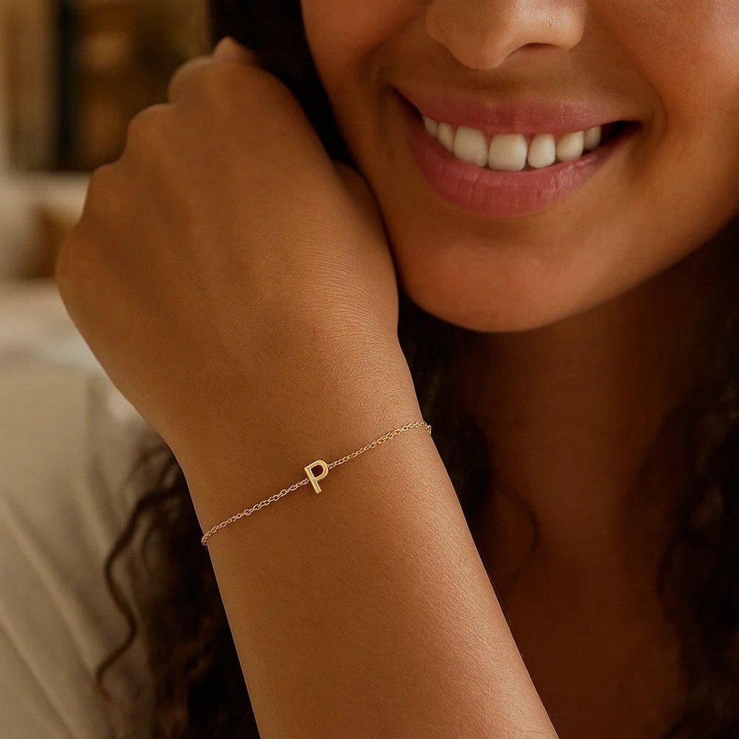 14K Yellow Gold Mini Initial P Bracelet