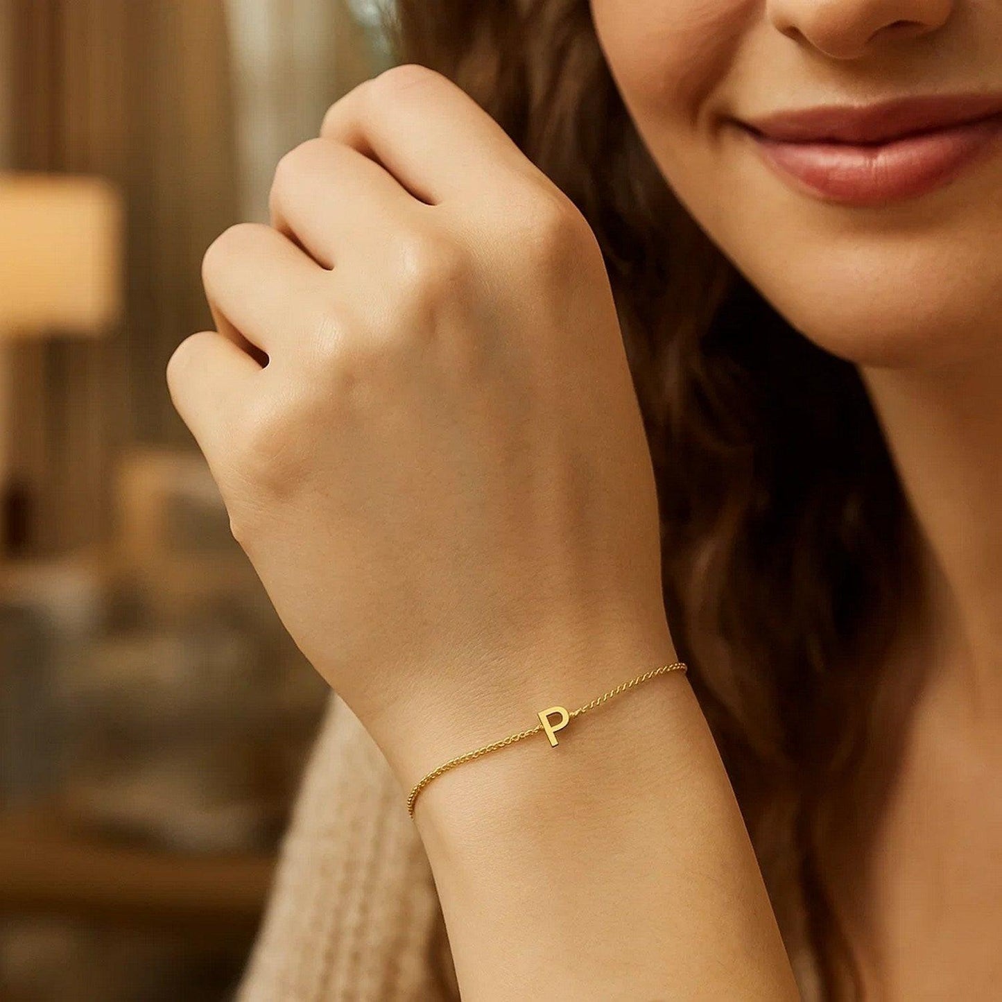 14K Yellow Gold Mini Initial P Bracelet