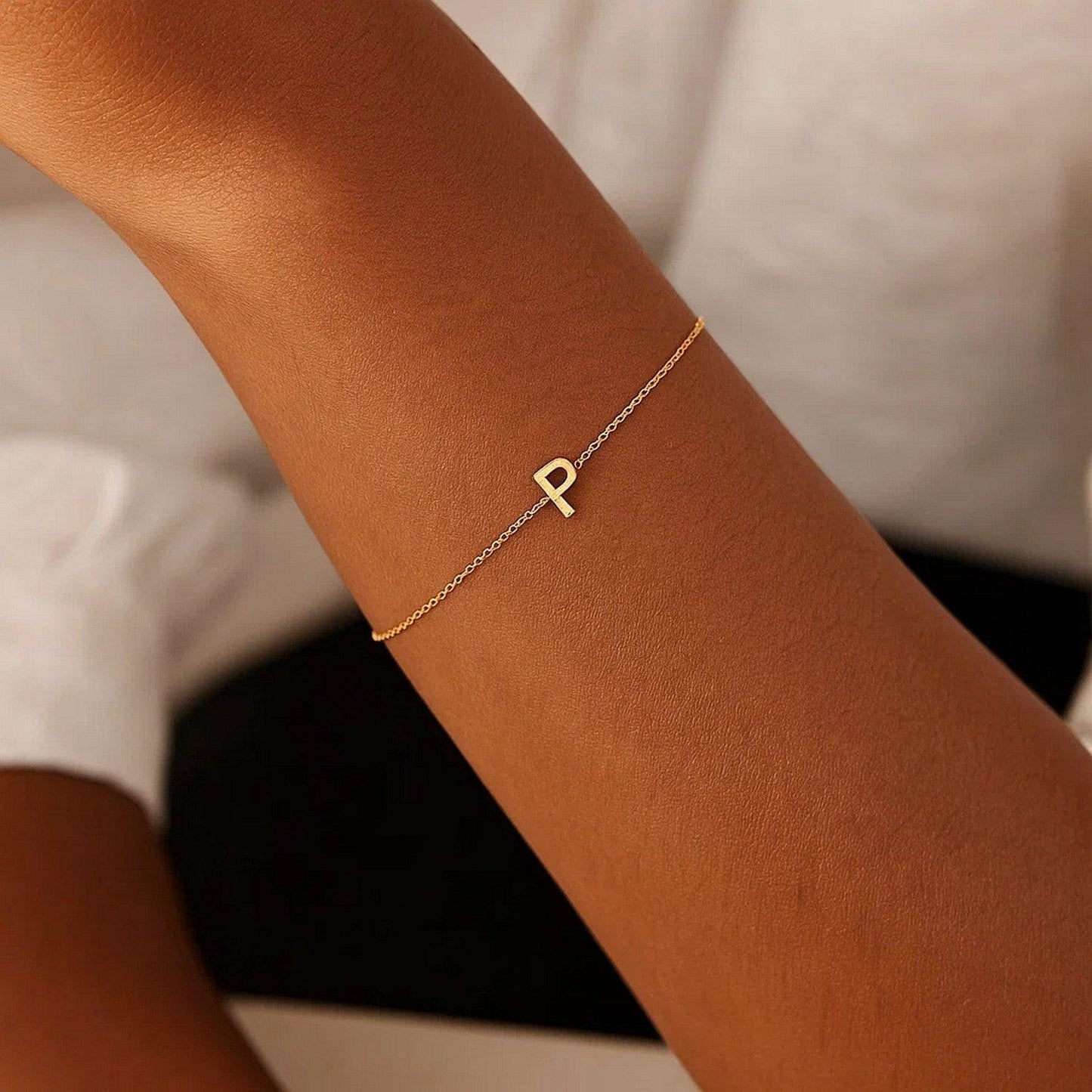 14K Yellow Gold Mini Initial P Bracelet
