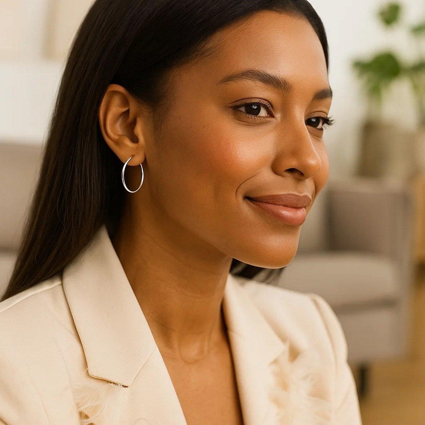 10k White Gold Polished Hoop Earrings (1.5x25 mm)