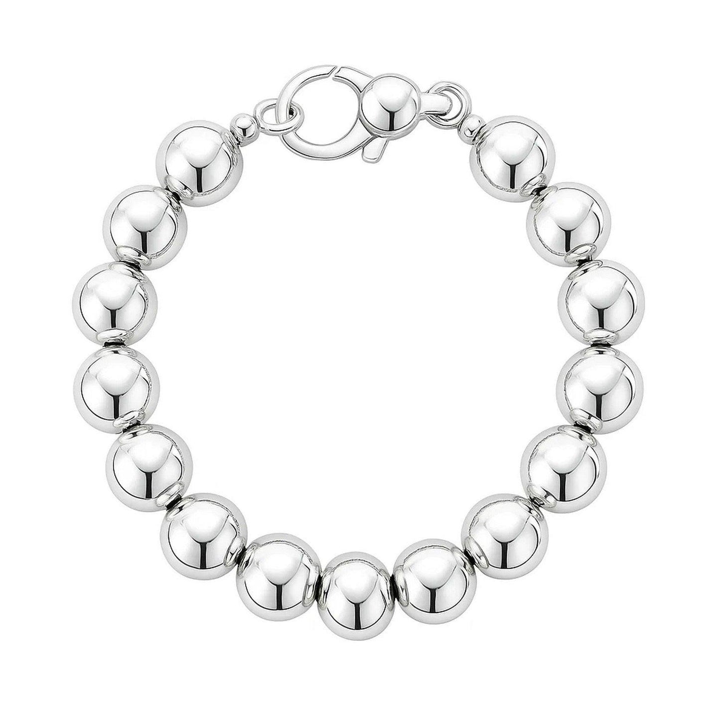Rhodium Plated Sterling Silver Bold Bead Bracelet (10.00 mm)