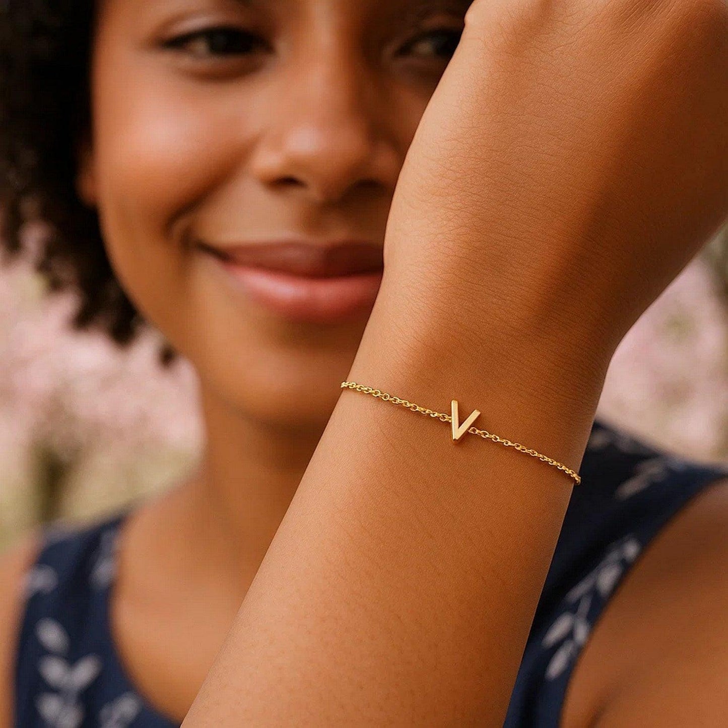 14K Yellow Gold Mini Initial V Bracelet