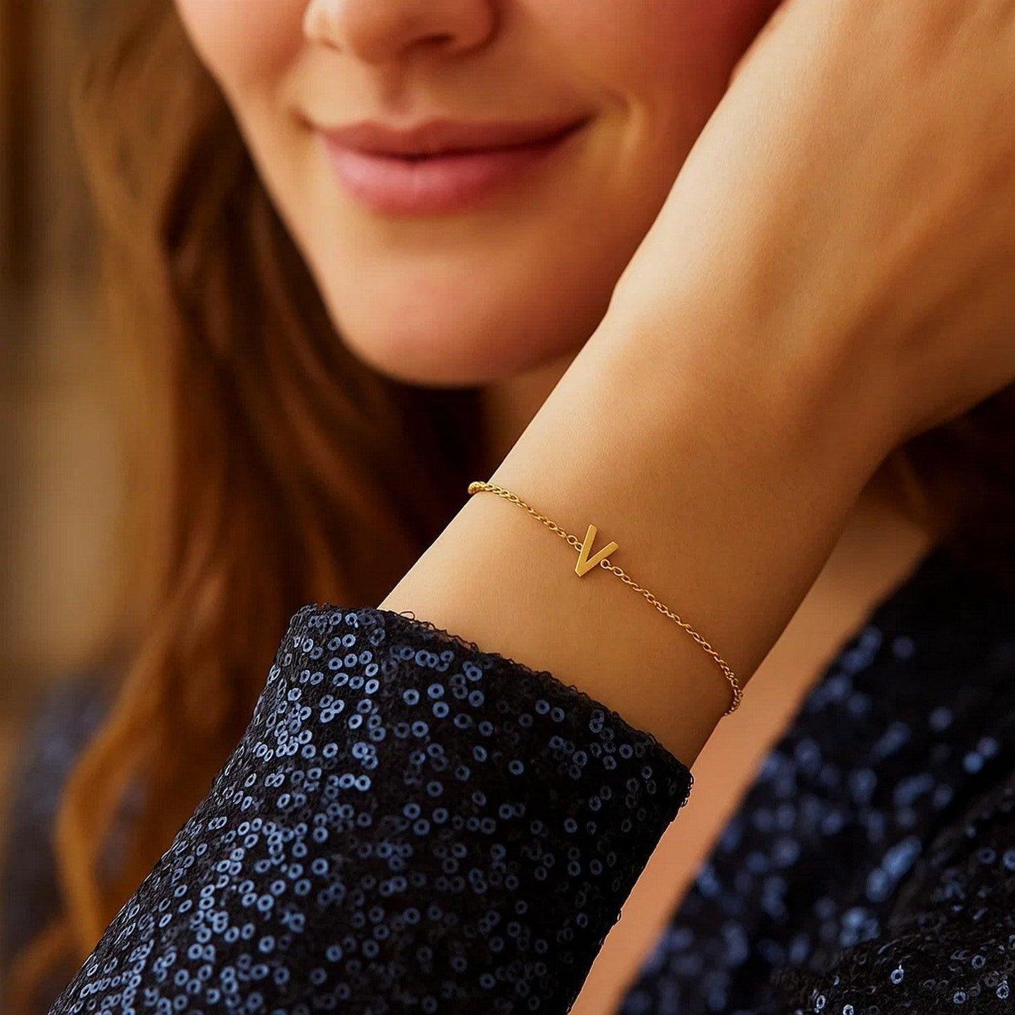 14K Yellow Gold Mini Initial V Bracelet