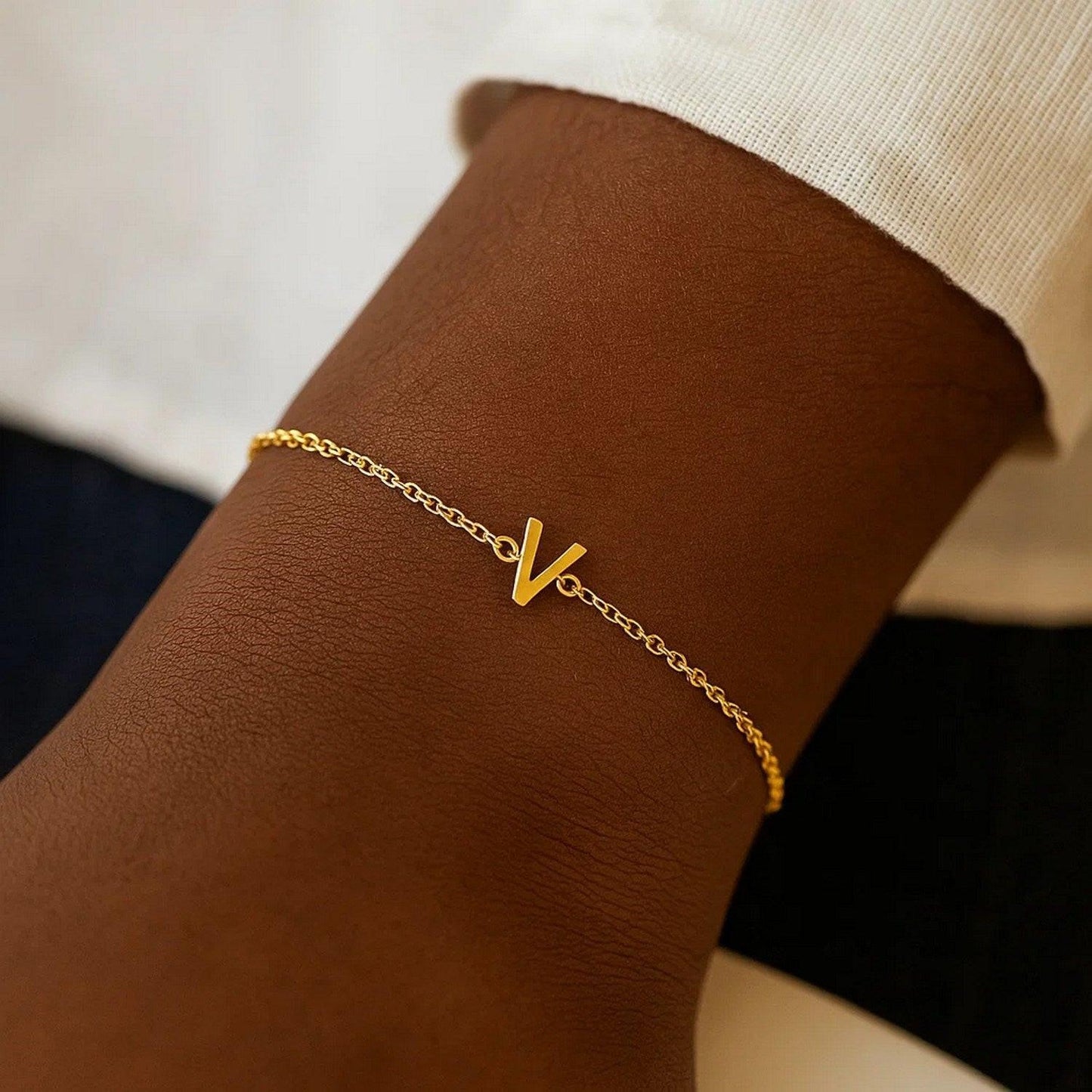 14K Yellow Gold Mini Initial V Bracelet