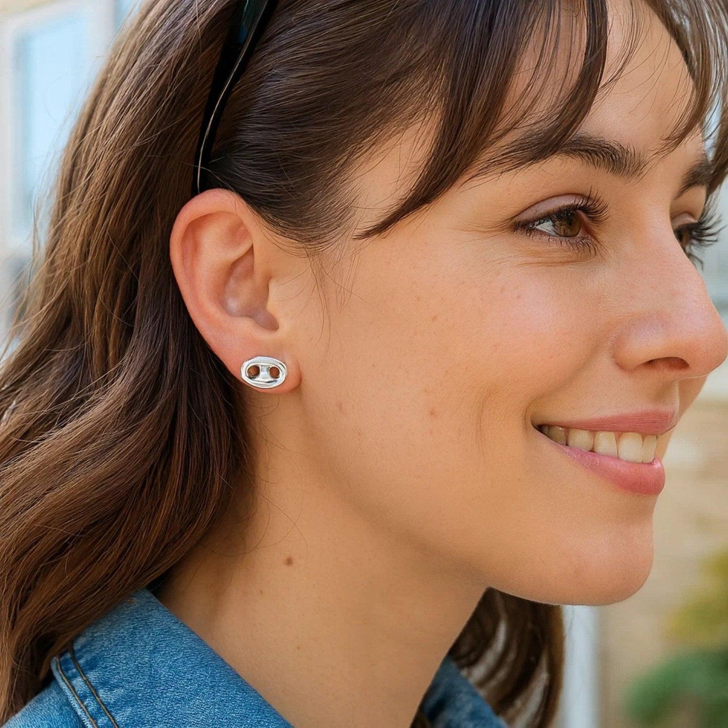 Sterling Silver Puffed Mariner Stud Earrings