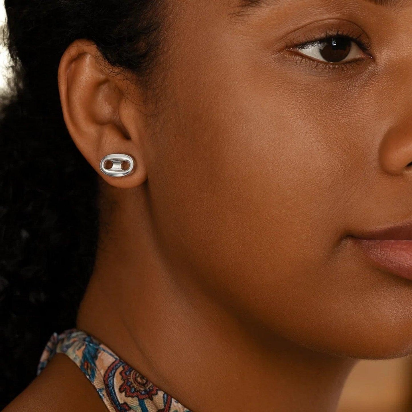 Sterling Silver Puffed Mariner Stud Earrings