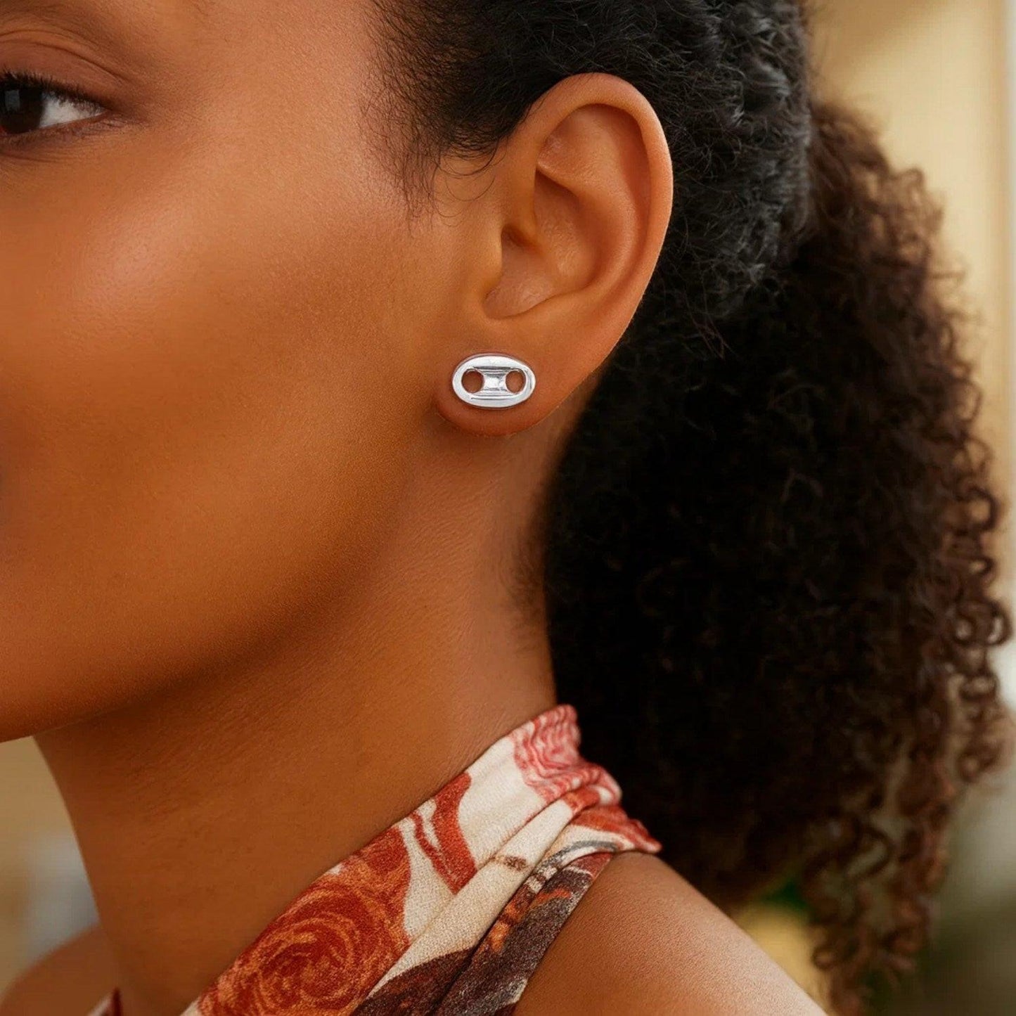 Sterling Silver Puffed Mariner Stud Earrings