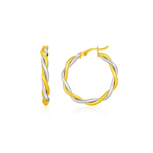 Two-Tone Twisted Wire Round Hoop Earrings in 10k Yellow and White Gold(3x15mm)