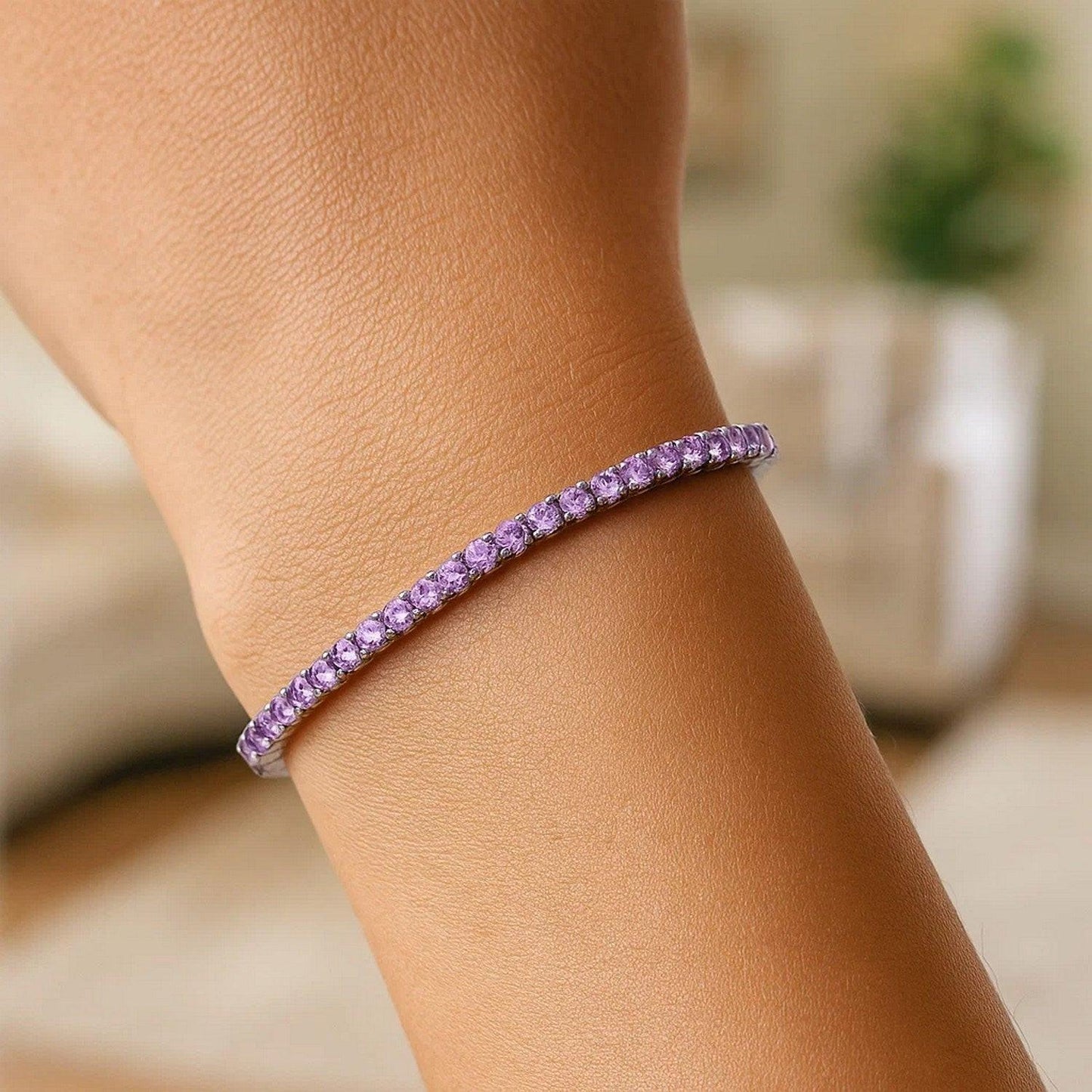 Sterling Silver Purple CZ Tennis Bracelet (3.30 mm)