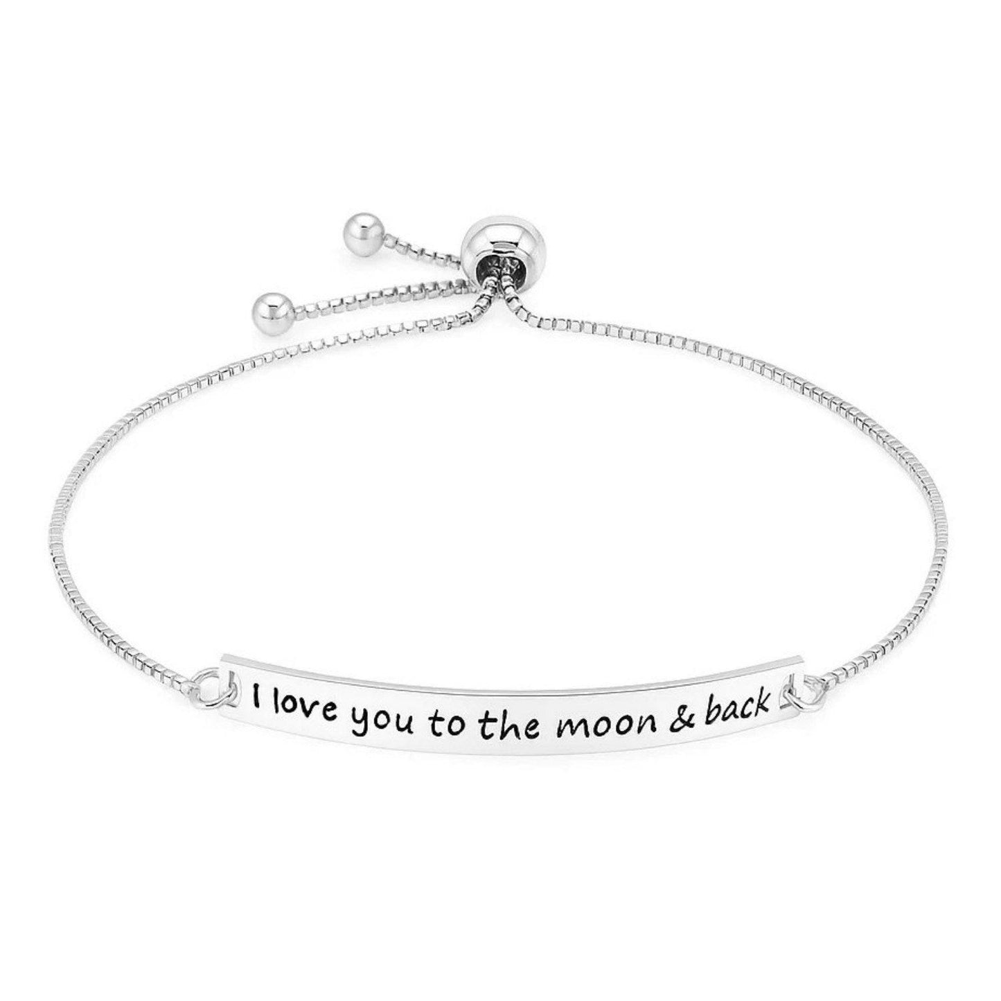 Sterling Silver Adjustable I Love You to the Moon and Back Bracelet (1.20 mm)