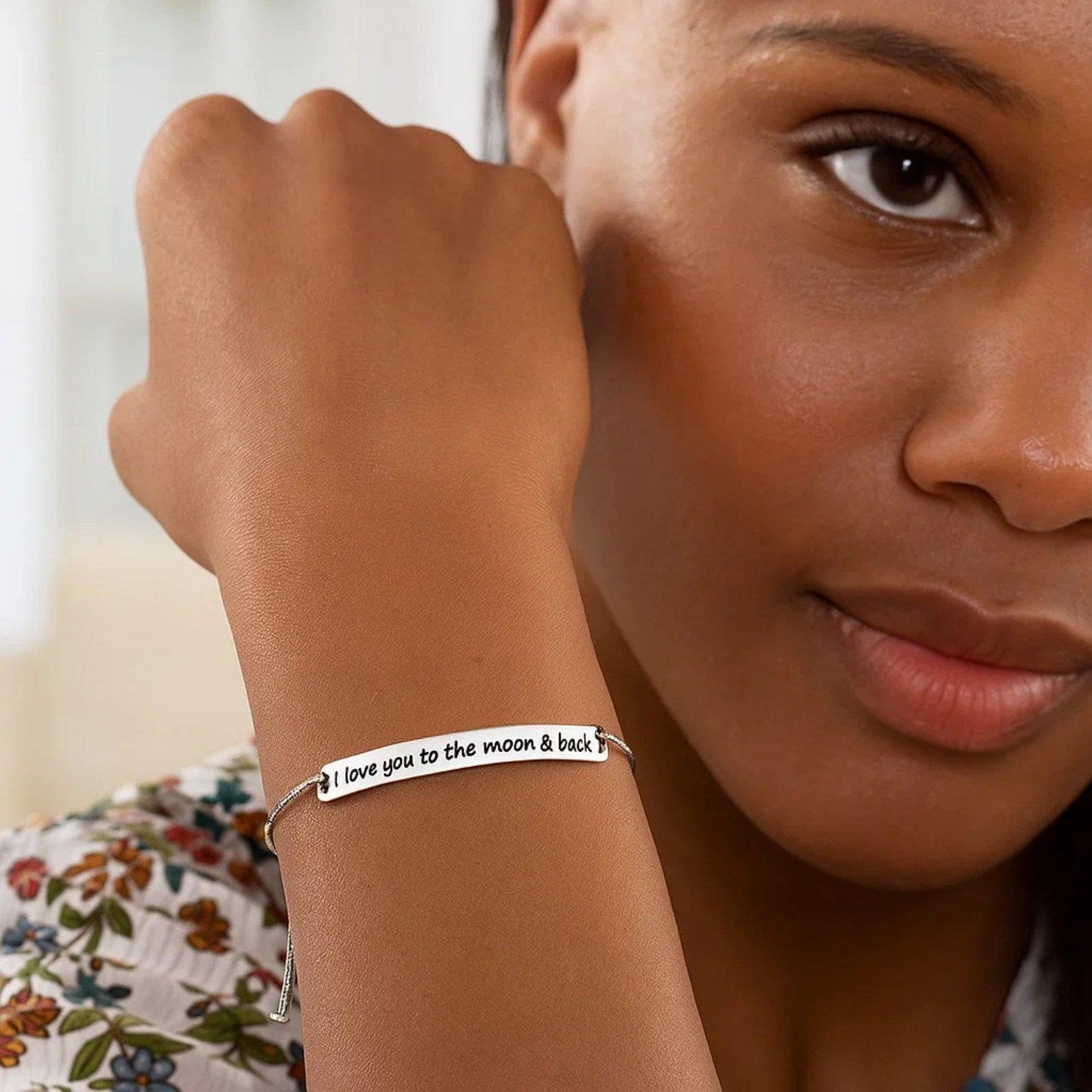 Sterling Silver Adjustable I Love You to the Moon and Back Bracelet (1.20 mm)