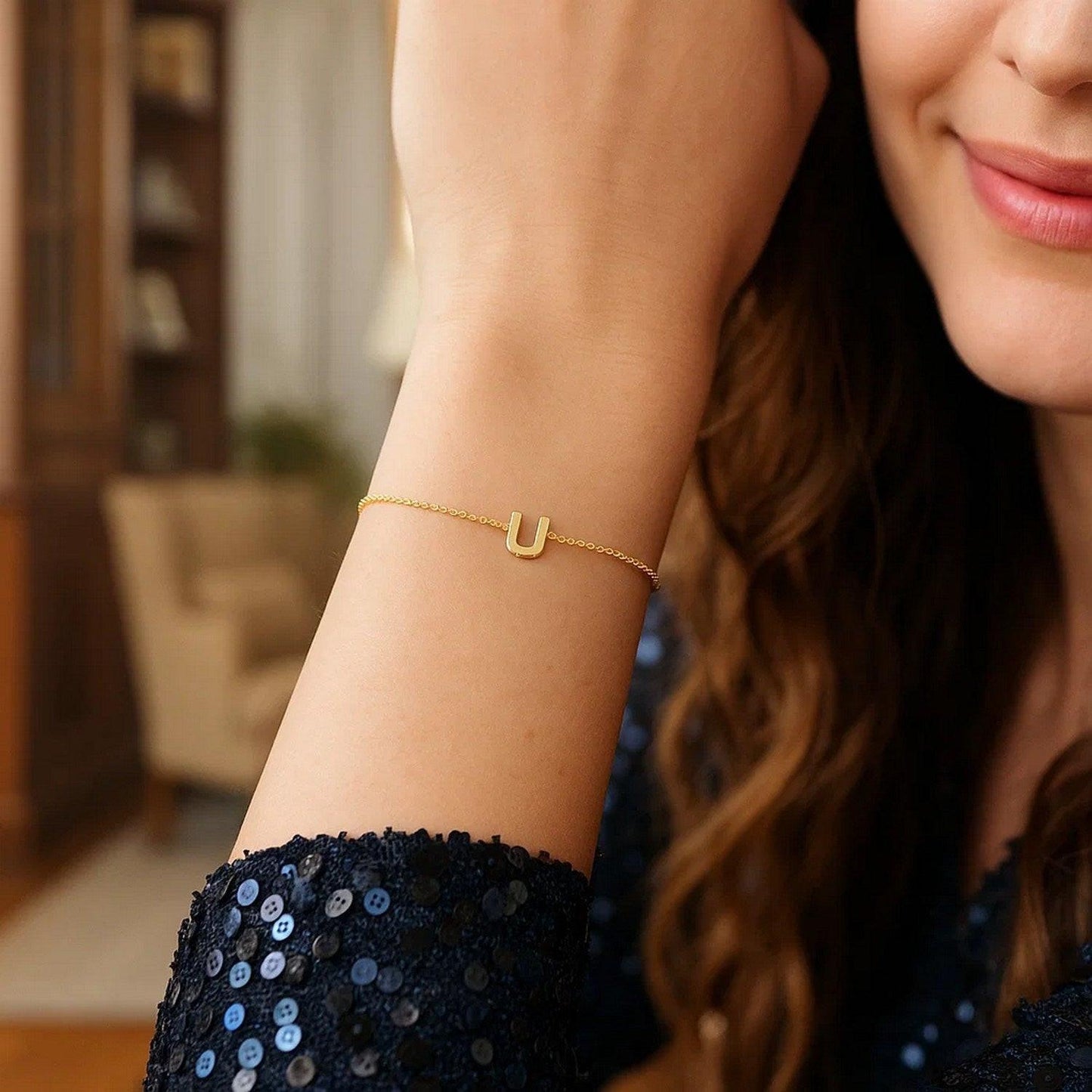 14K Yellow Gold Mini Initial U Bracelet