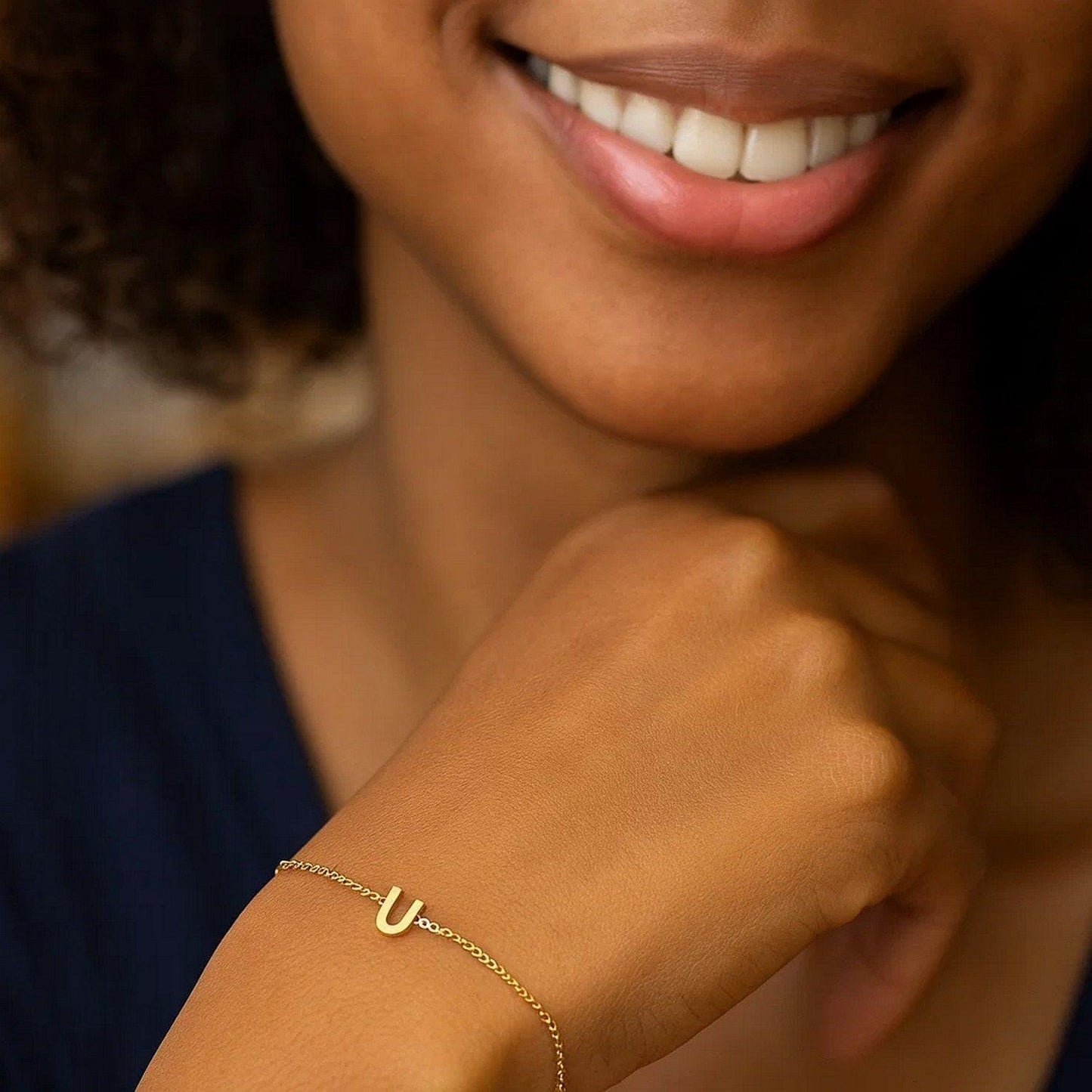 14K Yellow Gold Mini Initial U Bracelet