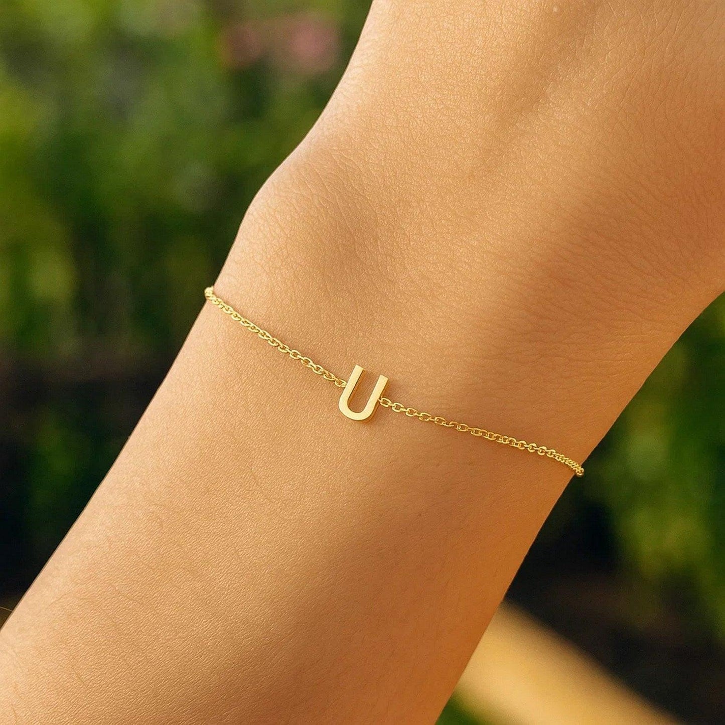 14K Yellow Gold Mini Initial U Bracelet